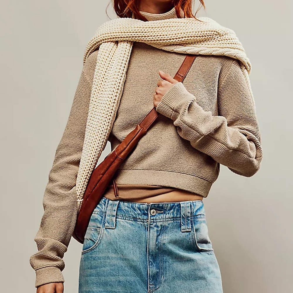 Free People Sweater Ottoman Mock Neck Pullover Oversized Neutral XS